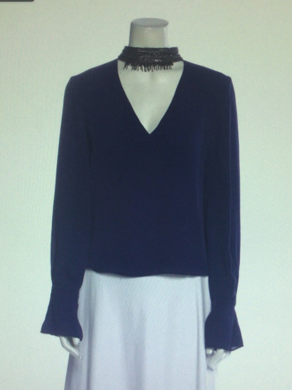 V-Neck Long Sleeve Blouse in Deep Navy